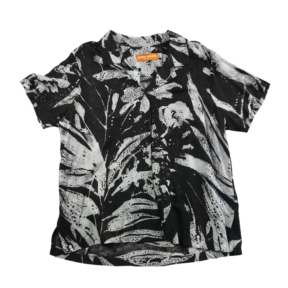 Jams World Lau Kala Black Rayon Button Down Tropical Shirt Mens XL Honolulu